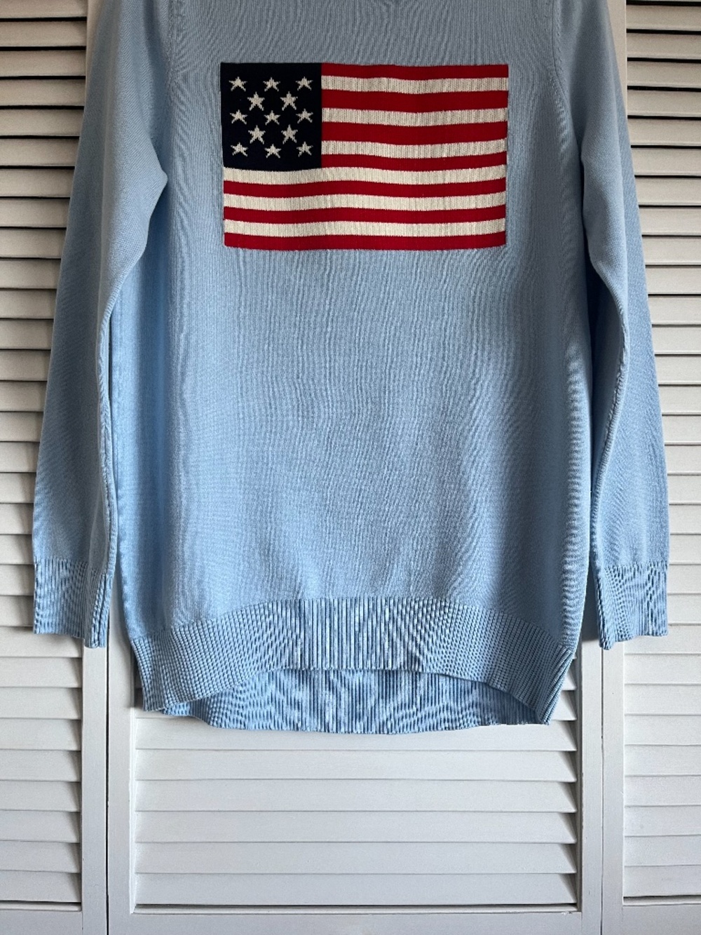 Navy Jane American Flag Sweater Light Blue women’s small - Picture 5 of 9